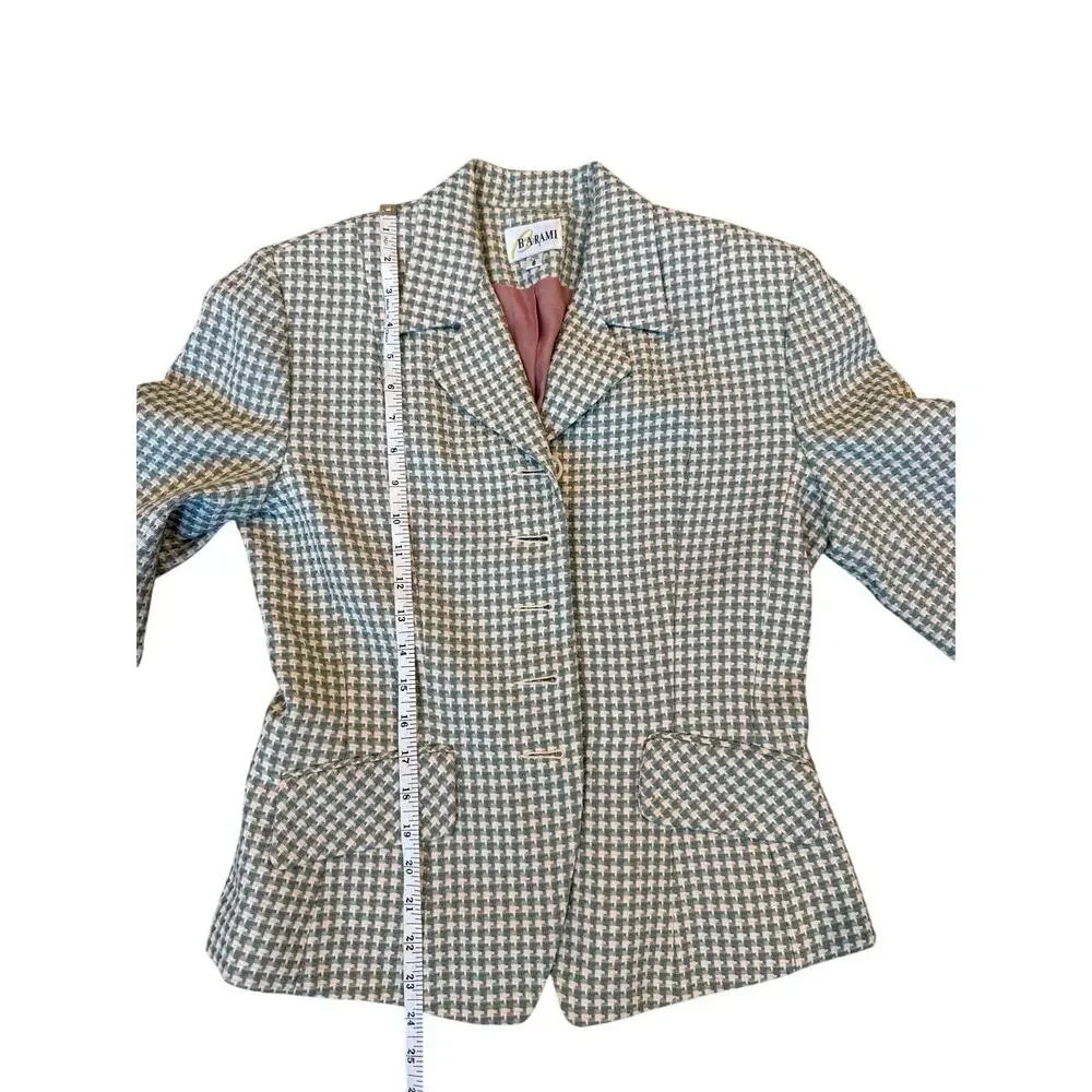 Vintage Barami Sage Green Houndstooth Skirt Suit Set Size 8